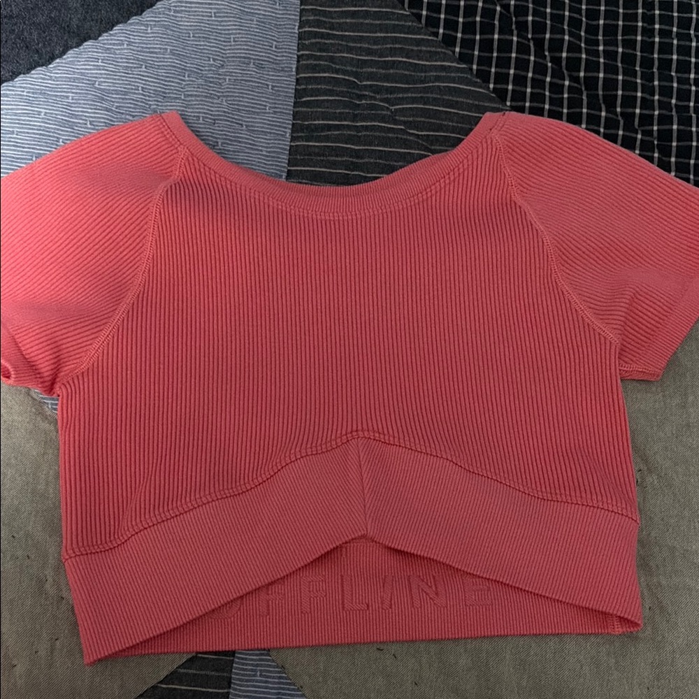 Ribbed Short Sleeve Crop Top in Coral
